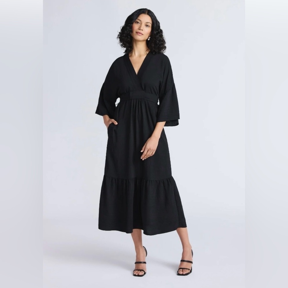 Sofia by Sofia Vergara Women's Tie Back Dress with Wide Sleeves, Mid Calf Length